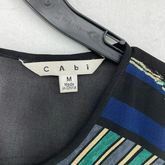 CAbi 565 Buchanan Tunic Women's Sz M Blue Black Leopard Print Striped Keyhole - Picture 6 of 10